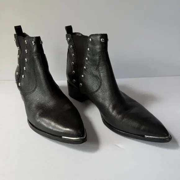 MARC FISHER LTD Black Leather Studded Ankle Boot 9.5 - Picture 4 of 16